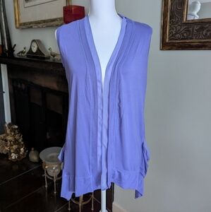 LOGO by Lori Goldstein Small Open Front Vest Chiffon Trim Periwinkle Blue Purple